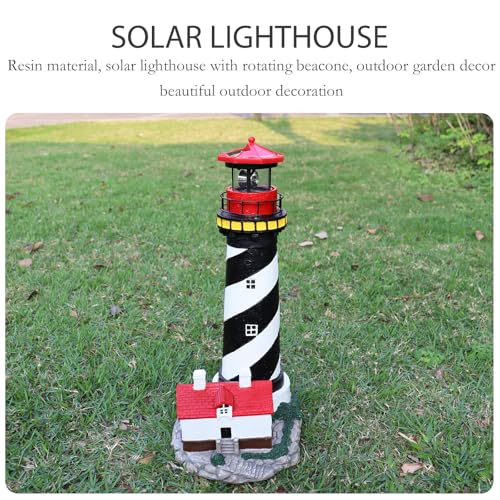 18" Solar Lighthouse with Rotating Beacon, Waterproof Outdoor Garden Decor (Black) Z138