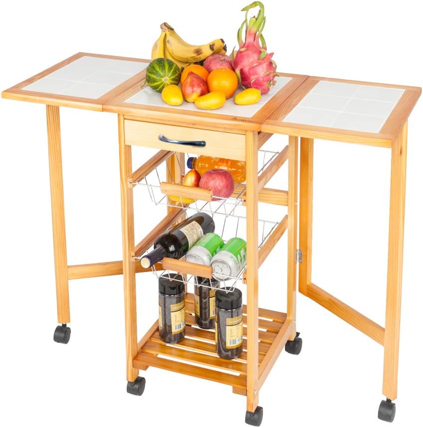 Rolling Wood Kitchen Cart with 2 Drawers and 2 Shelves U2375