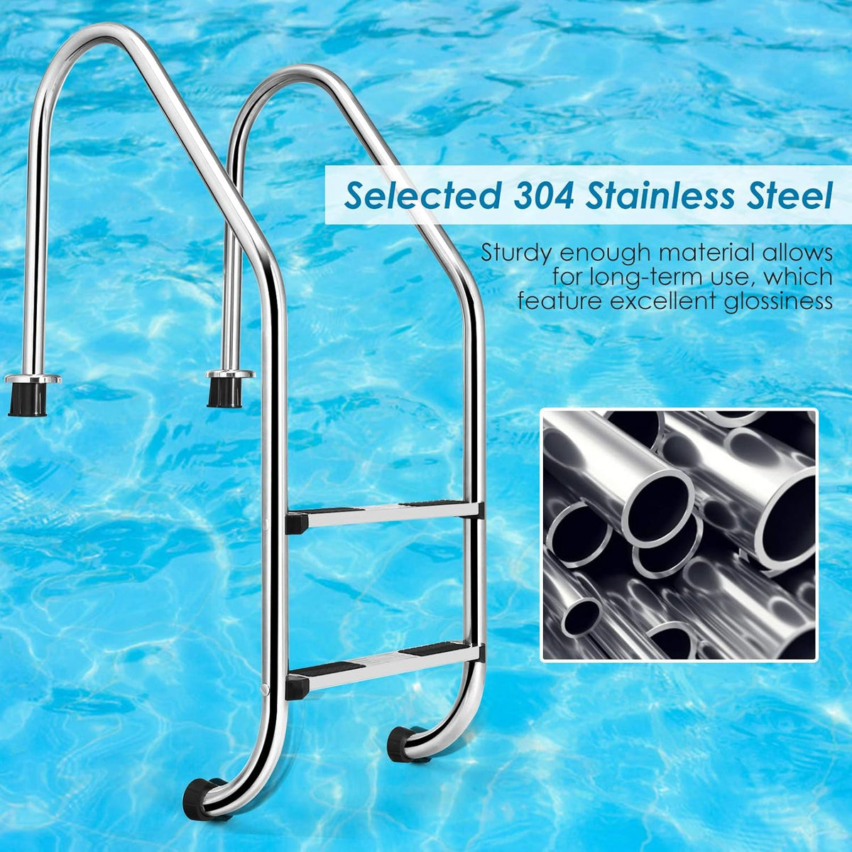 Inground 2-Step Non-Slip Stainless Steel Ladder B3448