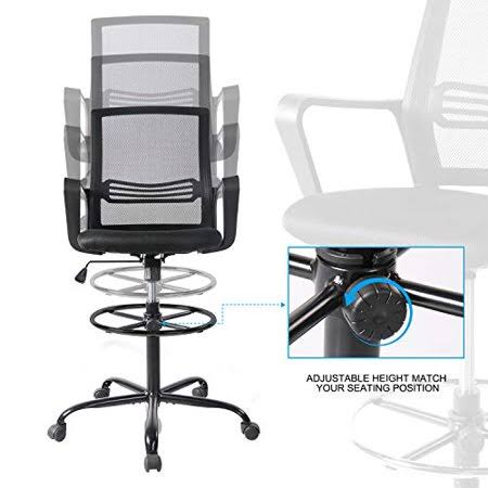 Adjustable Rolling Swivel Drafting Chair Stool with Foot Ring U817