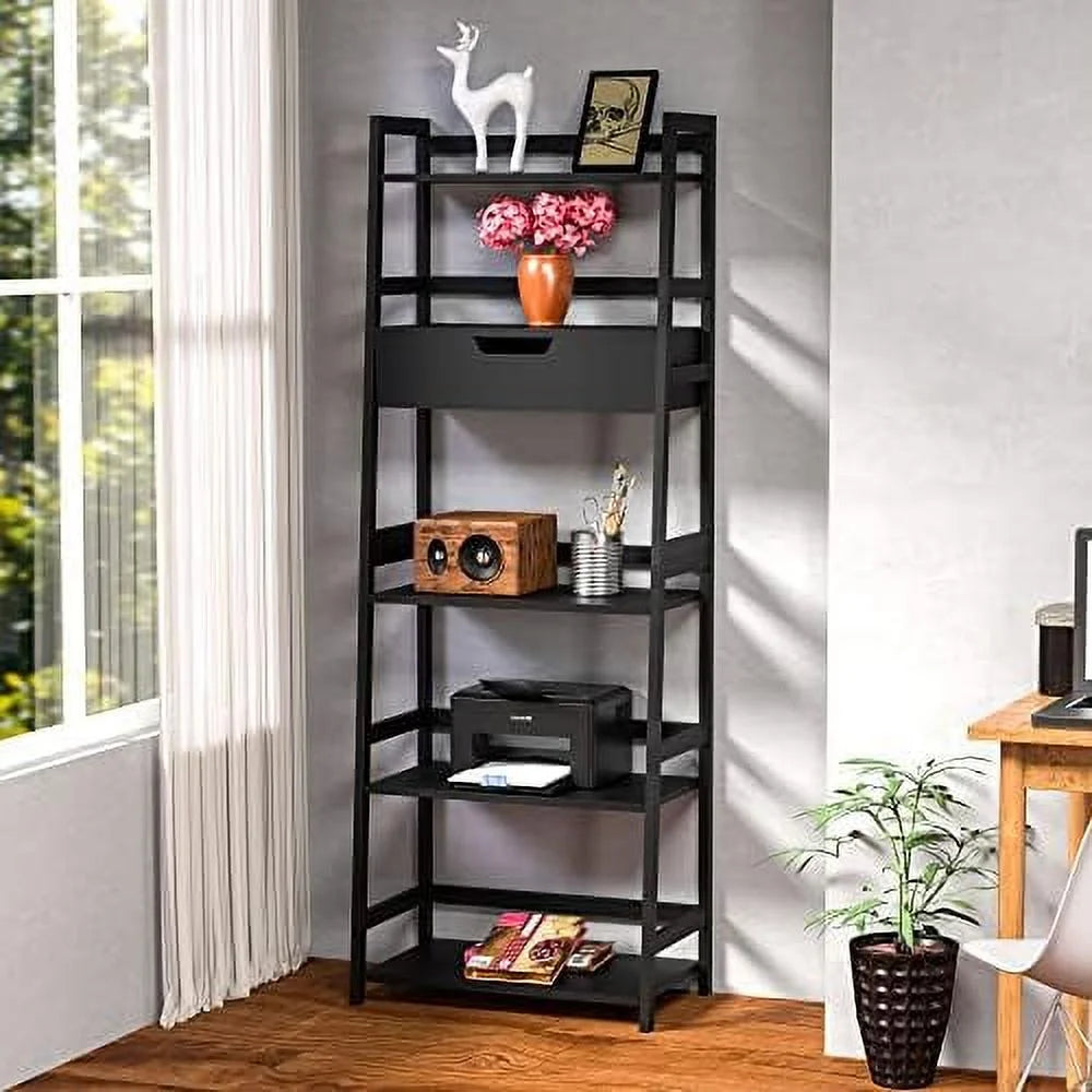White Bookshelf with Drawers W404516