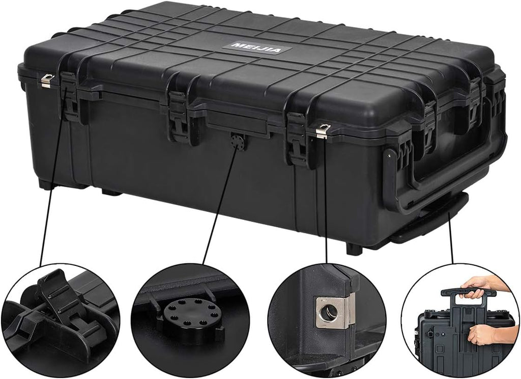 Portable Rolling Waterproof Hard Case with Wheels and Retractable Pull Handle, Black, 31.65inch x 19.37inch x 11.02inch P943325
