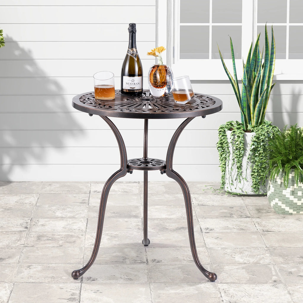 24 Round Cast Aluminum Patio Bistro Table with Umbrella Hole Z7350