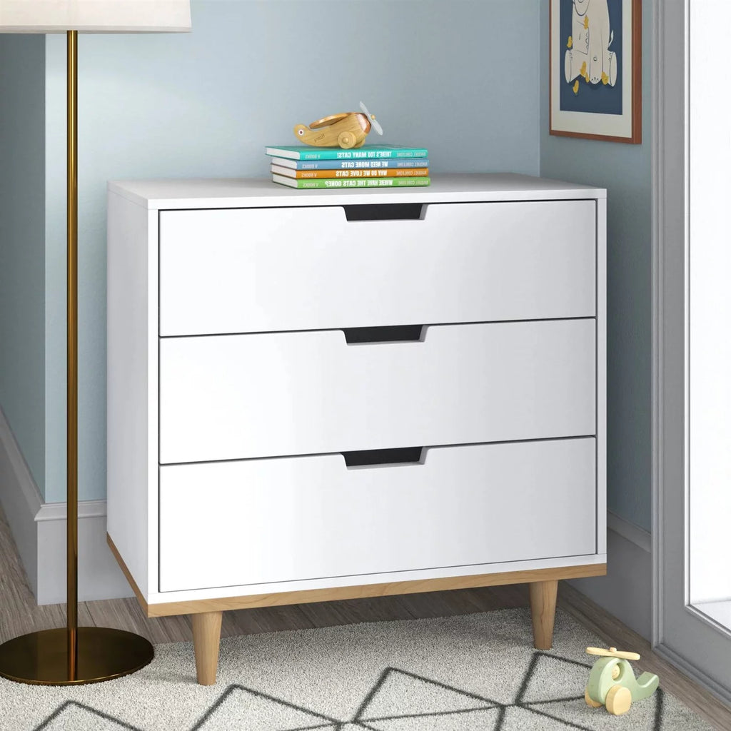 3 Drawer White Wood Dresser B328081