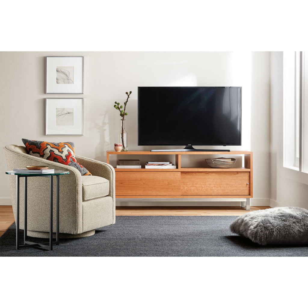 Modern Classic Round End Table with Recycled Natural Steel and Satin Etched Tempered Glass Top N132534