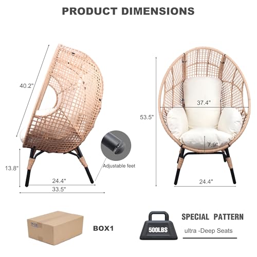 Oversized Wicker Egg Chair with Cushion 500lbs Capacity G134822