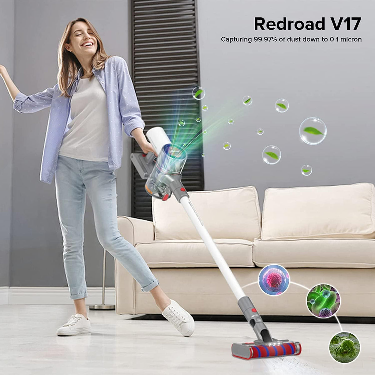 Cordless Stick Vacuum Cleaner with Color LCD Display, 450W Motor, 60 Min Runtime Q57843