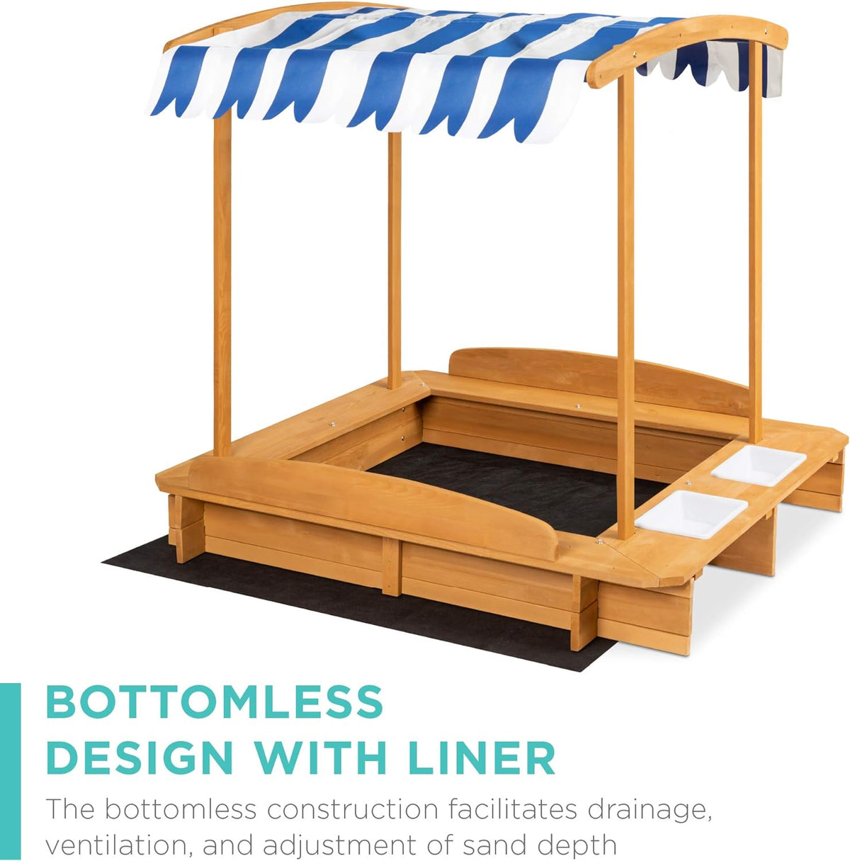 Kids Wooden Sandbox with 2 Bench Seats and Canopy F1425
