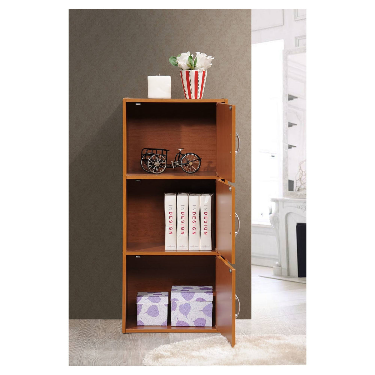Cherry 3 Shelf 3 Door Bookcase M415723