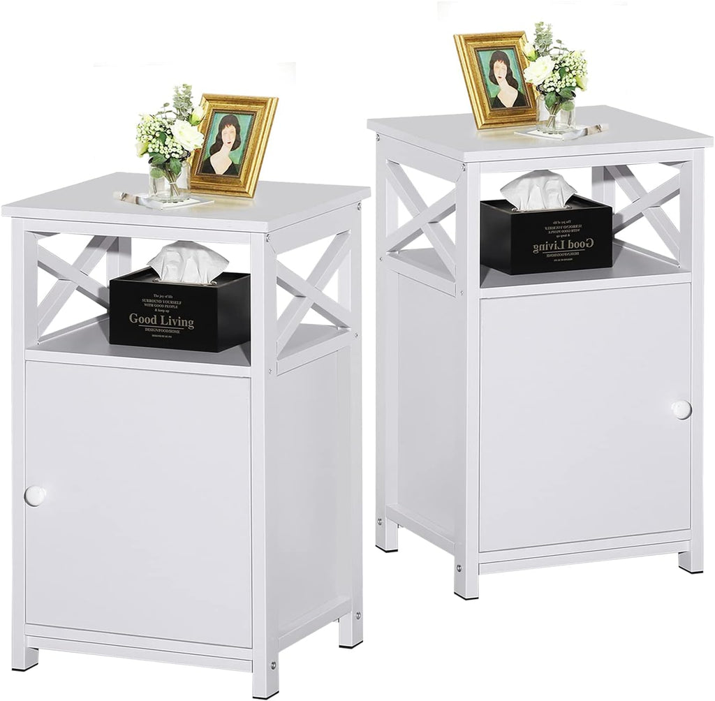White Set of 2 Night Stand Side Table with Storage Cabinet Y1513