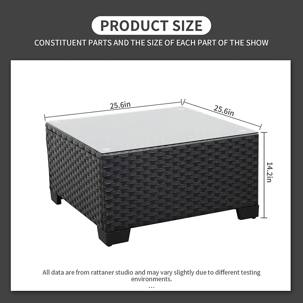 Black Wicker Square Patio Coffee Table with Tempered Glass Top K2065