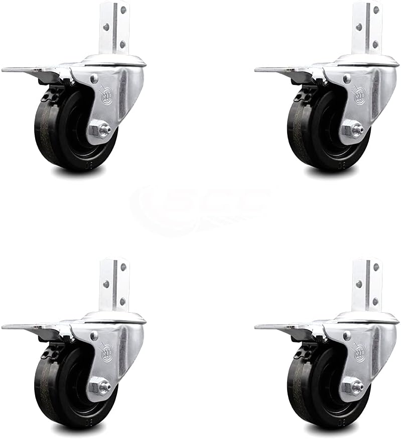 Swivel Square Stem Caster Set 4 with Black Phenolic Wheel K9524