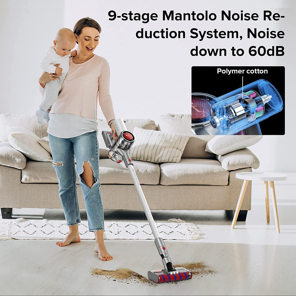 Cordless Stick Vacuum Cleaner with Color LCD Display, 450W Motor, 60 Min Runtime Q57843