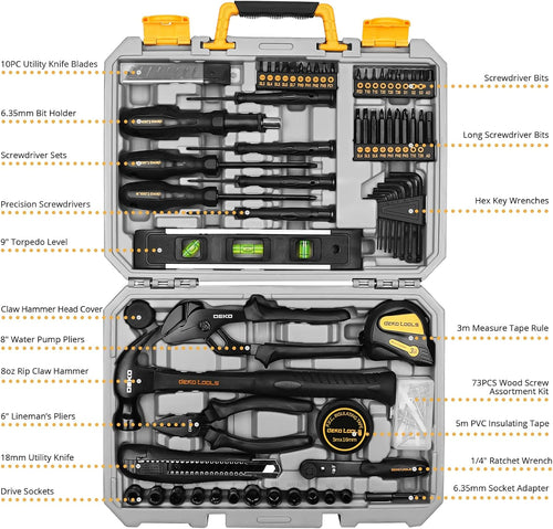 150 Piece Hand Tool Set with Plastic Toolbox Storage Case K5218