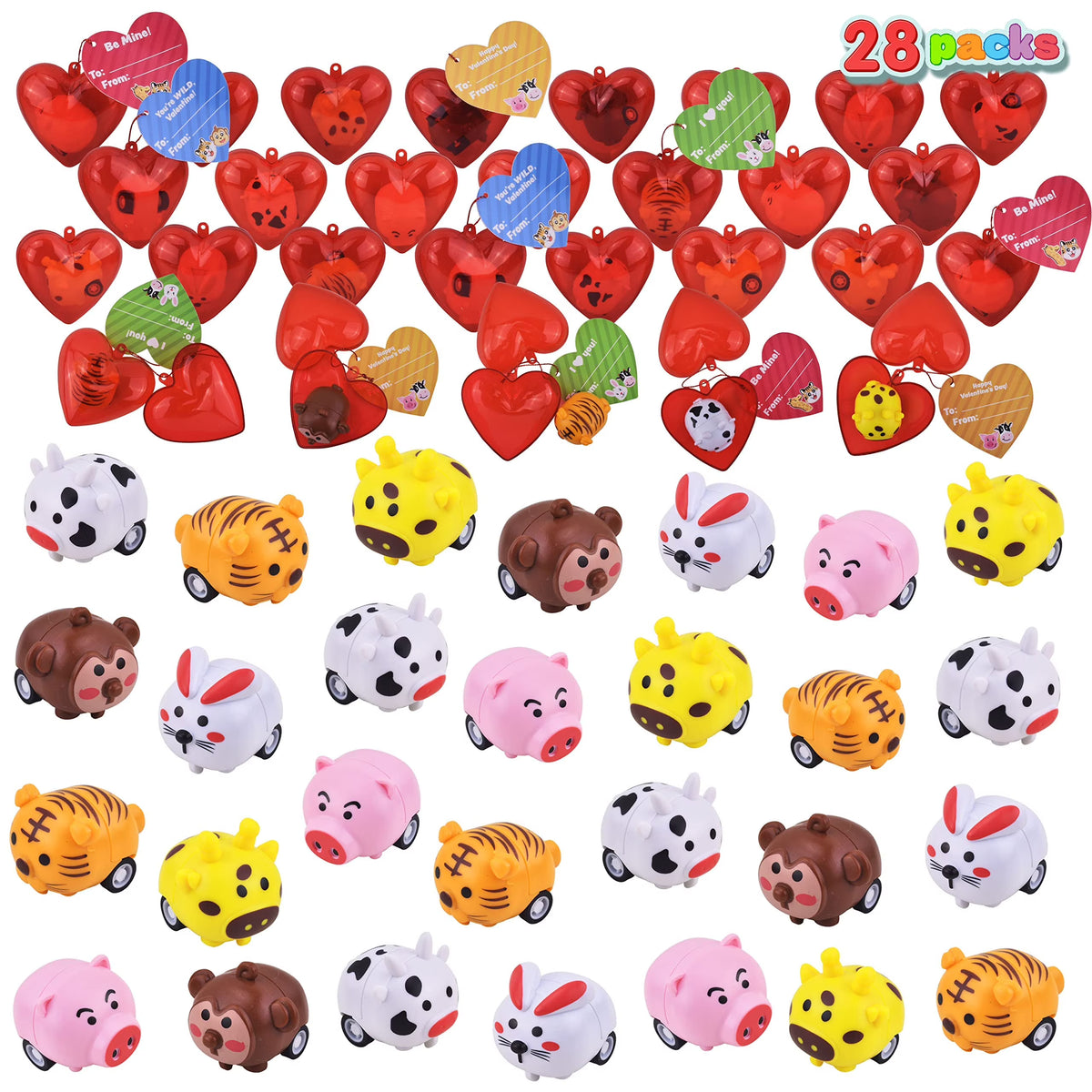 28 Pack Kids Valentine Toys Cars Party Favors Set with Cards L221819