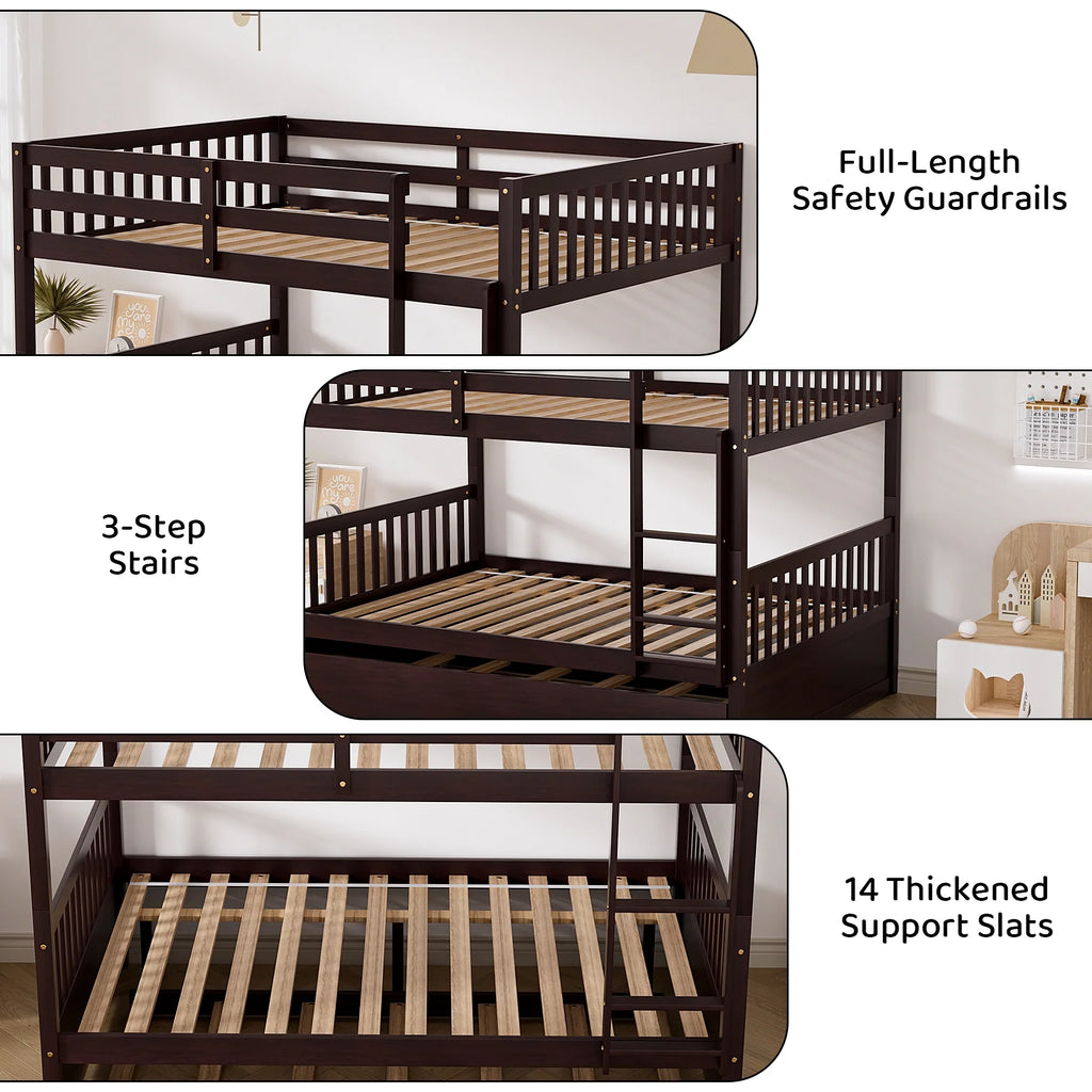 Wood Full over Full Bunk Bed with Trundle and Ladder N783