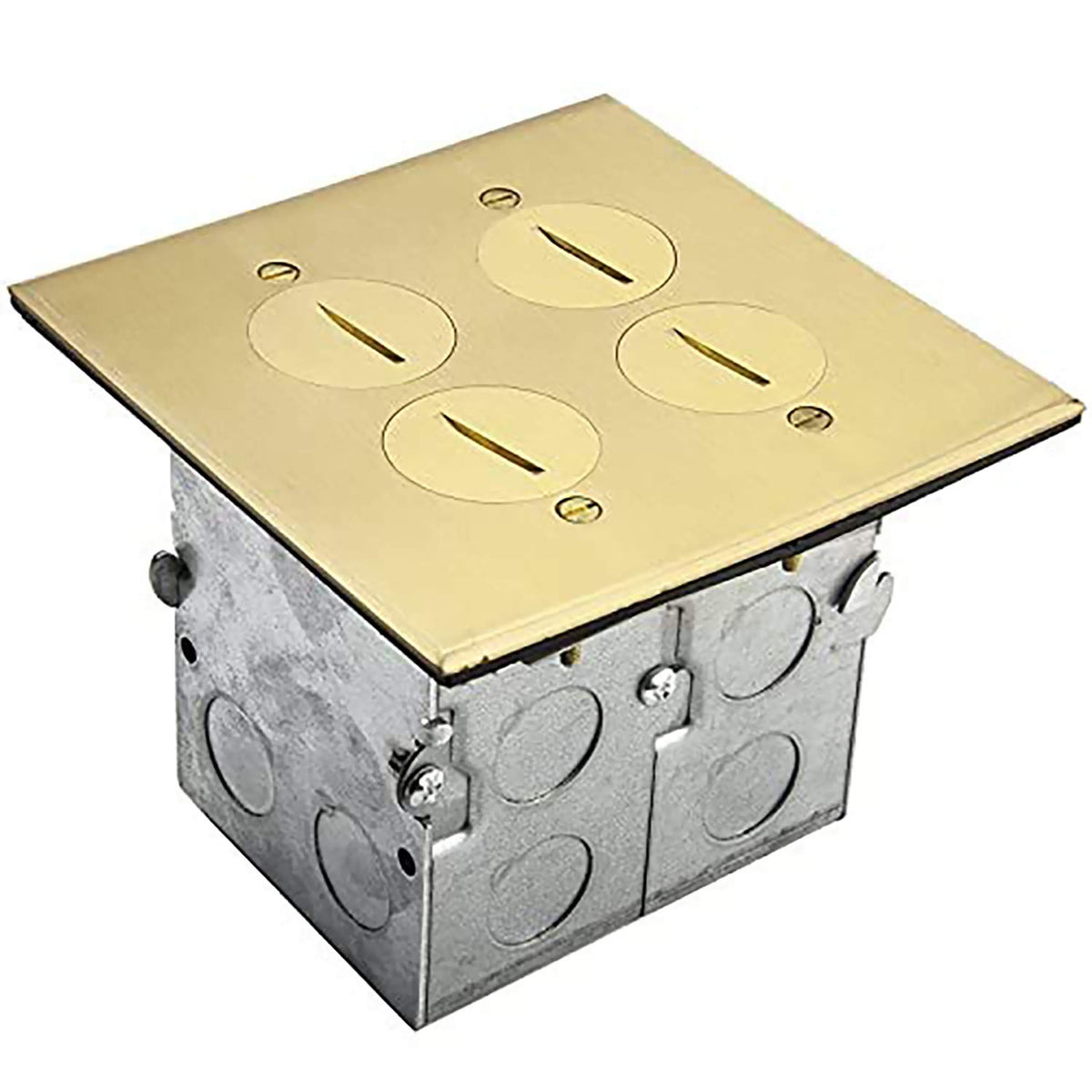 Brass 2-Gang Floor Box Kit with Tamper-Weather Resistant Receptacle Outlet G16838