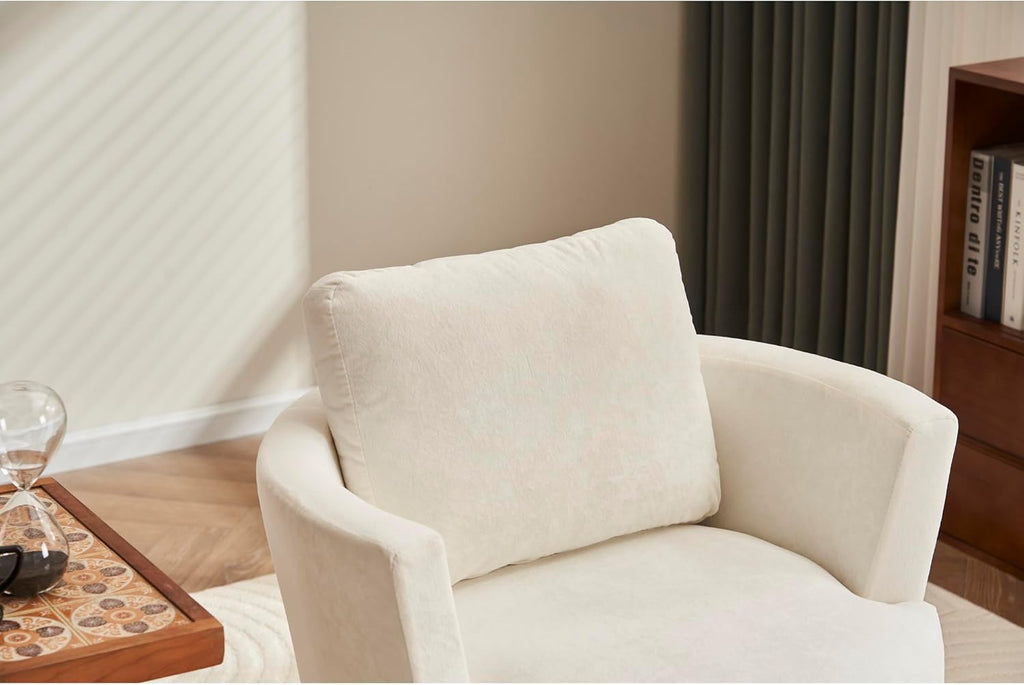 Beige Velvet Swivel Barrel Chair with Gold Stainless Steel Base T7231