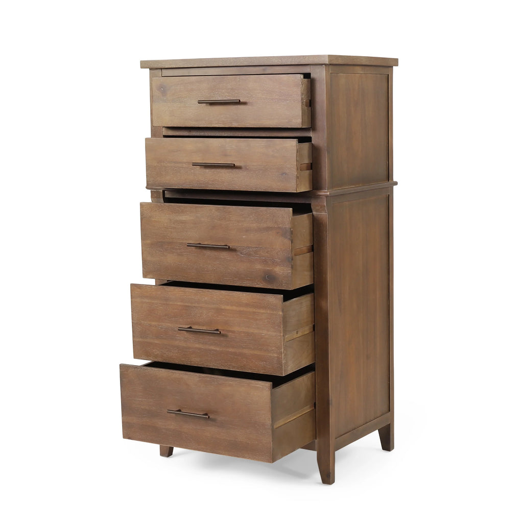 Acacia Wood 5 Drawer Dresser O283