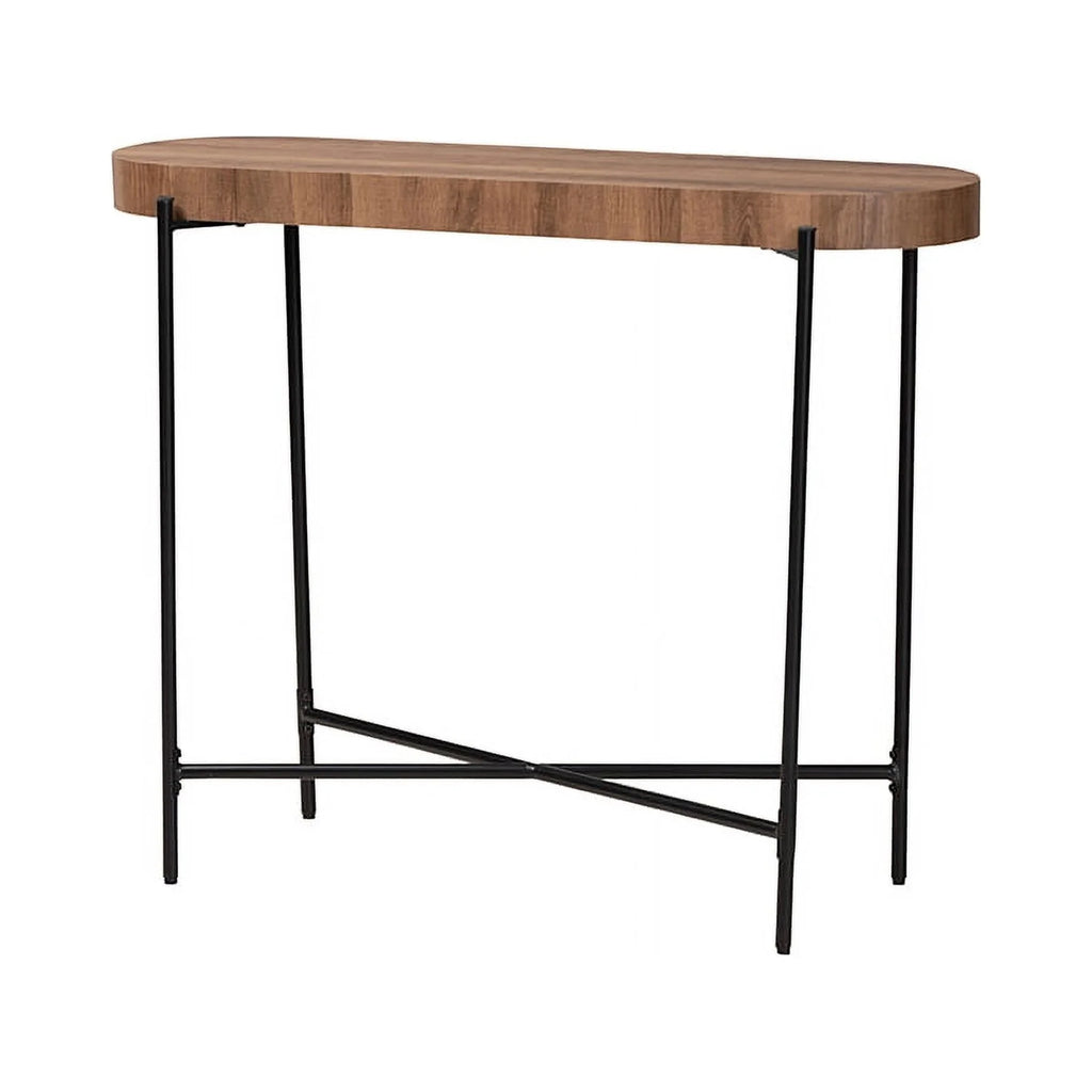 Walnut Brown Wood and Black Metal Console Table K335