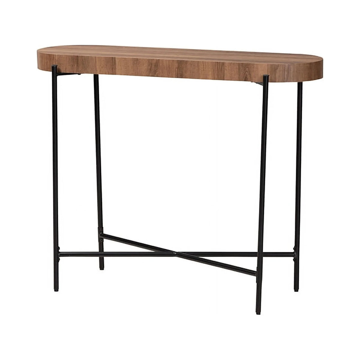 Walnut Brown Wood and Black Metal Console Table K335