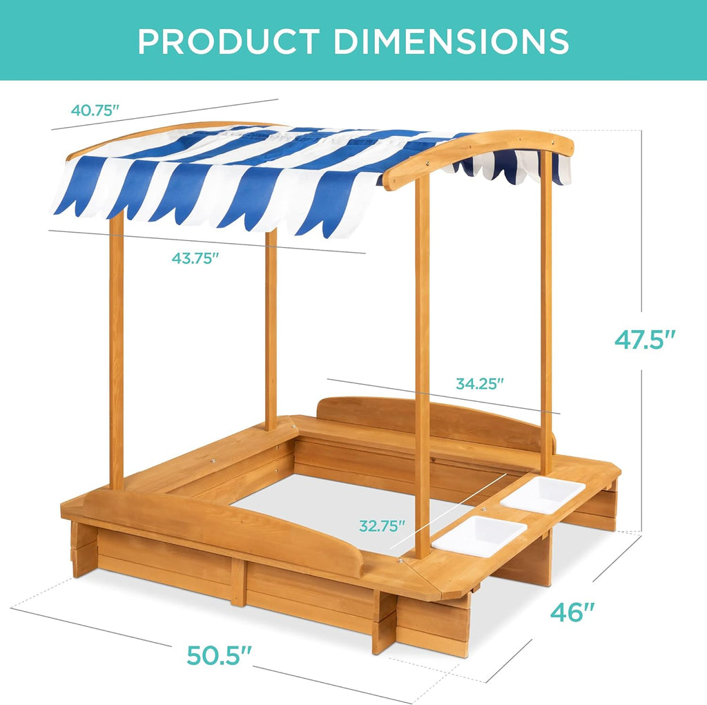 Kids Wooden Sandbox with 2 Bench Seats and Canopy F1425