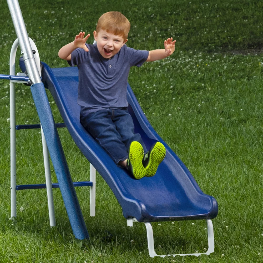 Metal Swing Set with 2 LED Swing Seats, Disc Swing & Wave Slide O923