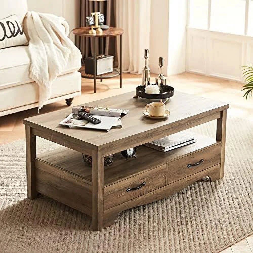 Brown Wood Coffee Table with Drawers J4176