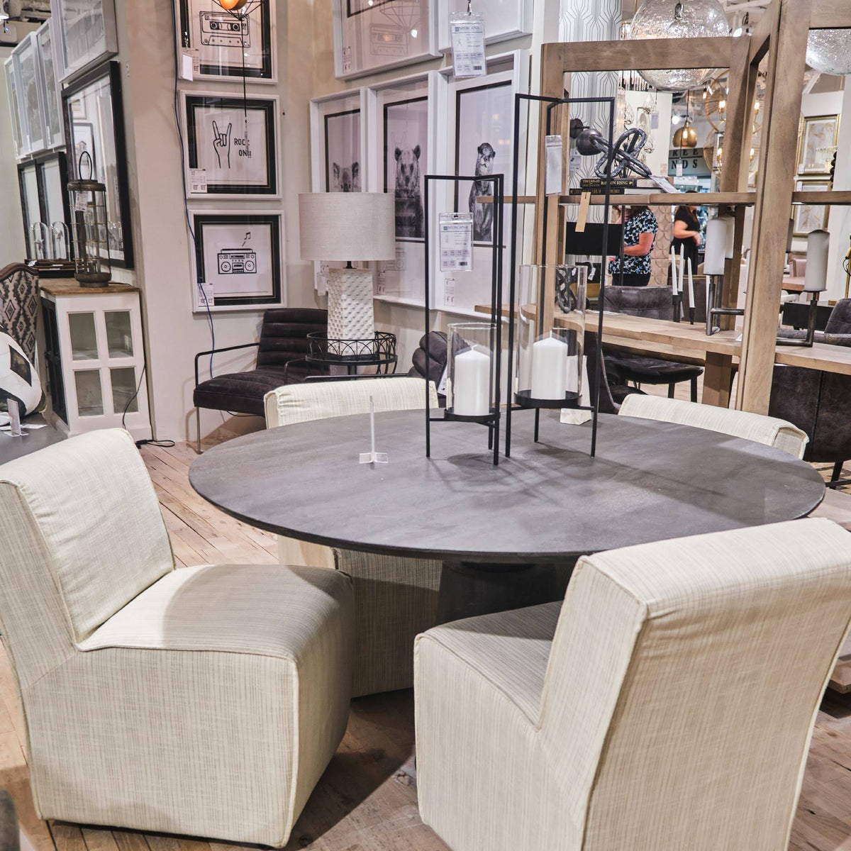 Cream-Toned Fabric Dining Chair with Wooden Base P622