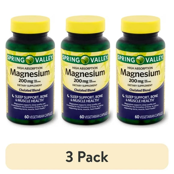 Magnesium Dietary Supplement Vegetarian Capsules 200 mg 60 Count H3952