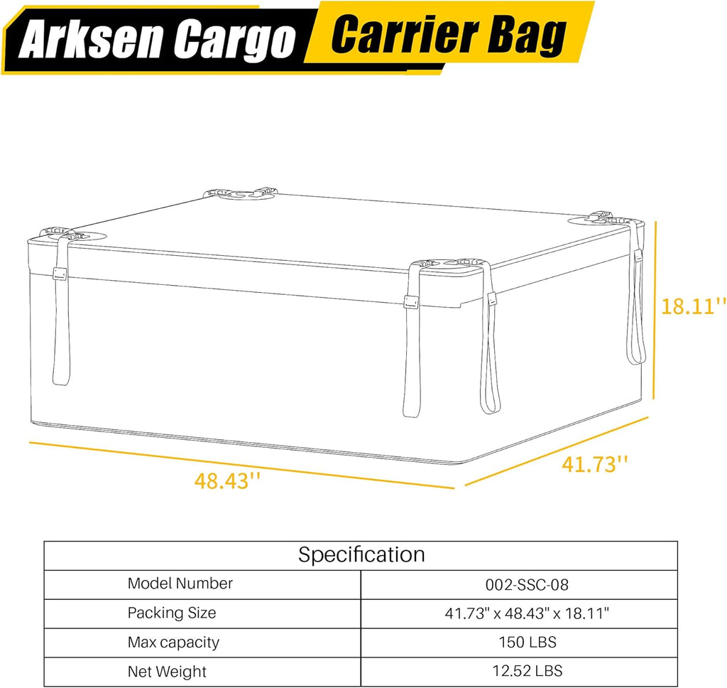 Extra-Wide 21 Cubic Feet Waterproof Rooftop Cargo Carrier Bag with 8 Reinforced Straps X144