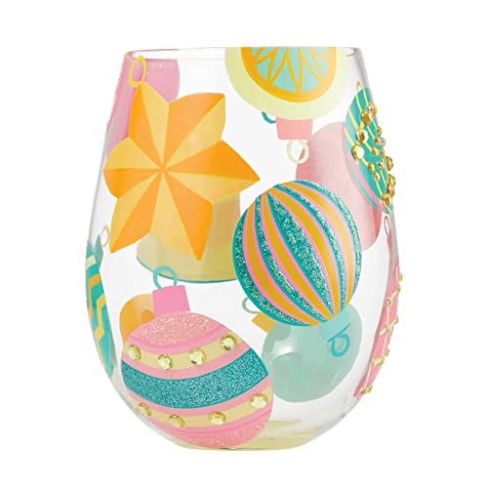 Hand Painted Stemless Wine Glass G755