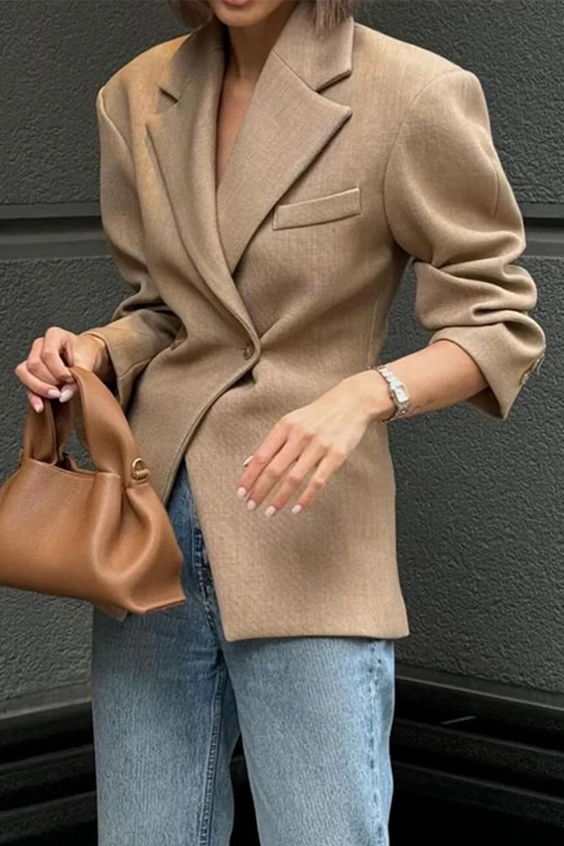 Solid Color Button Outerwear Q32184