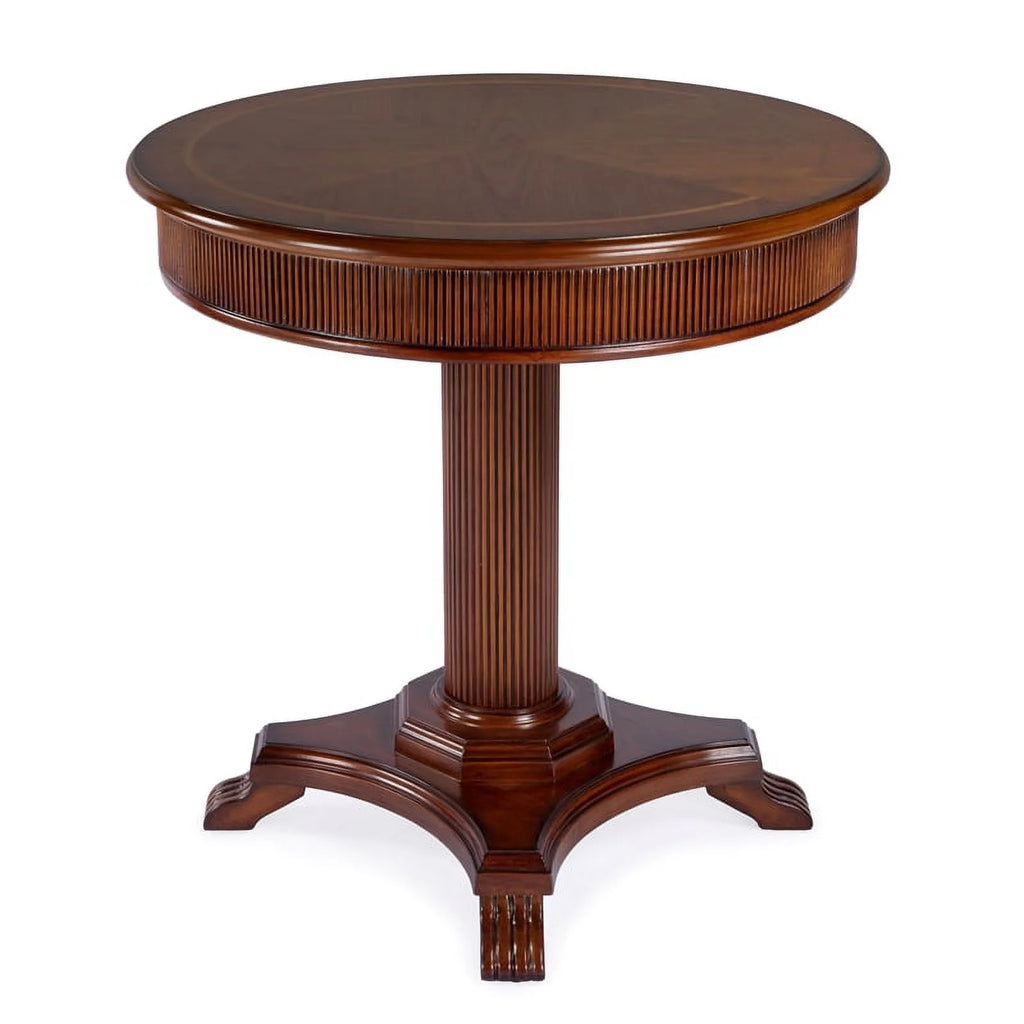 Brown Ribbed Wood Pedestal Foyer Table A30836