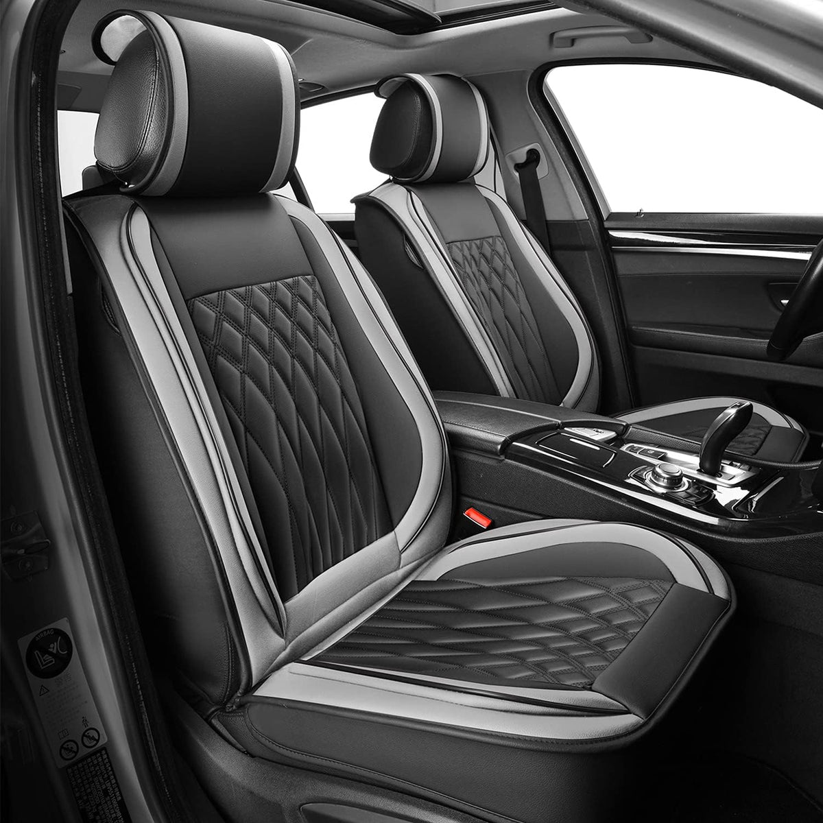 Black+Gray Leather Car Seat Cover 1 Pair R431