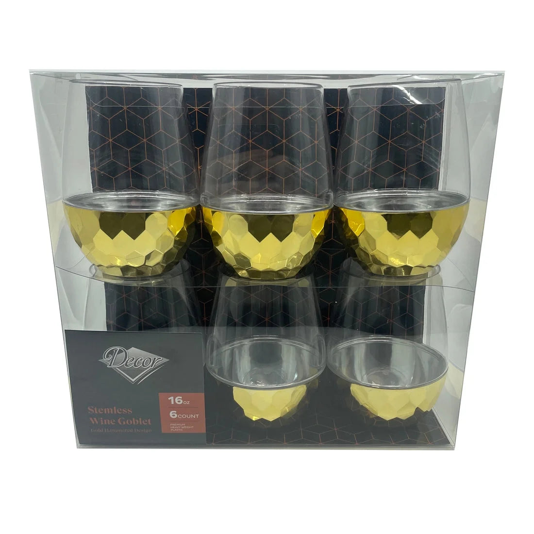 Clear Gold Bottom 16 Oz Stemless Wine Goblet Pack of 6 T2748
