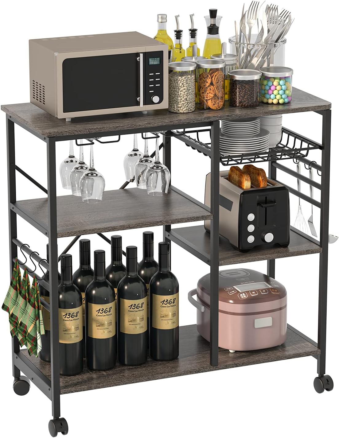 Rolling Wood Kitchen Cart with 2 Drawers and 2 Shelves U2375