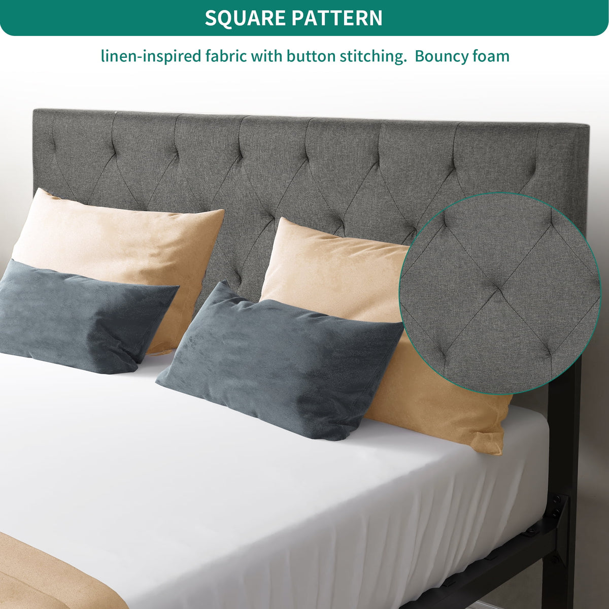 Full Size Upholstered Platform Bed with Adjustable Headboard D660308