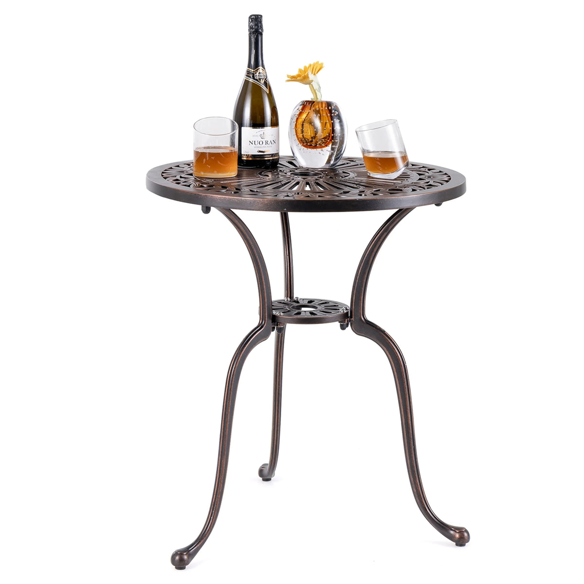 24 Round Cast Aluminum Patio Bistro Table with Umbrella Hole Z7350