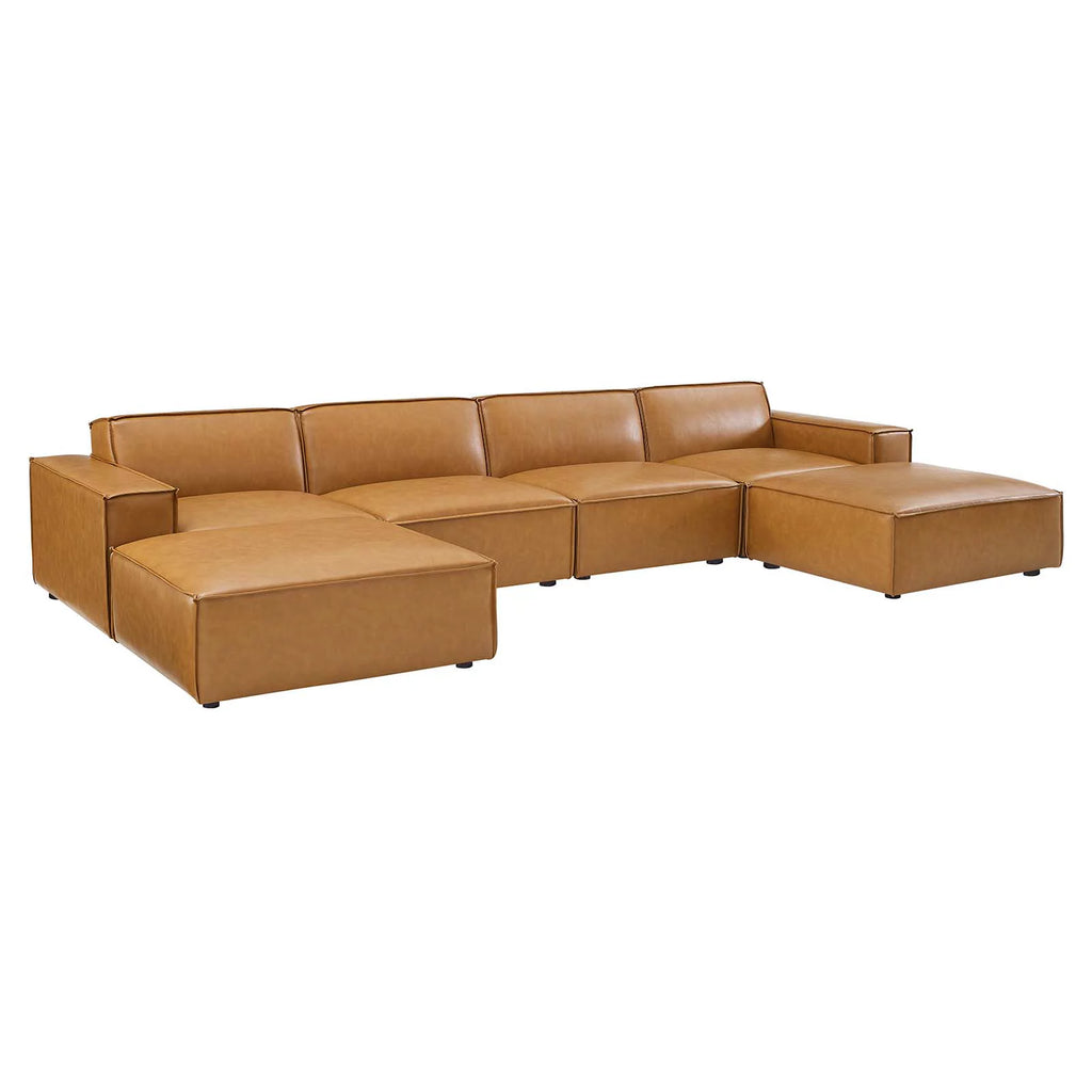 Tan 6-Piece Vegan Leather Sectional Sofa F16038