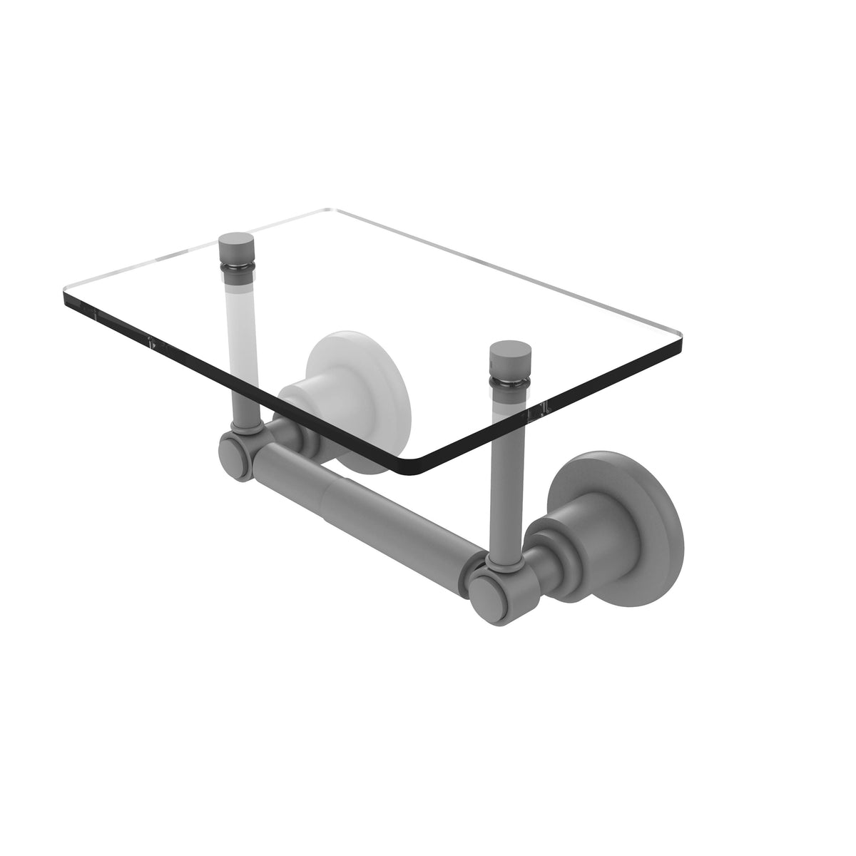 Matte Gray Two Post Toilet Tissue Holder with Glass Shelf A6840