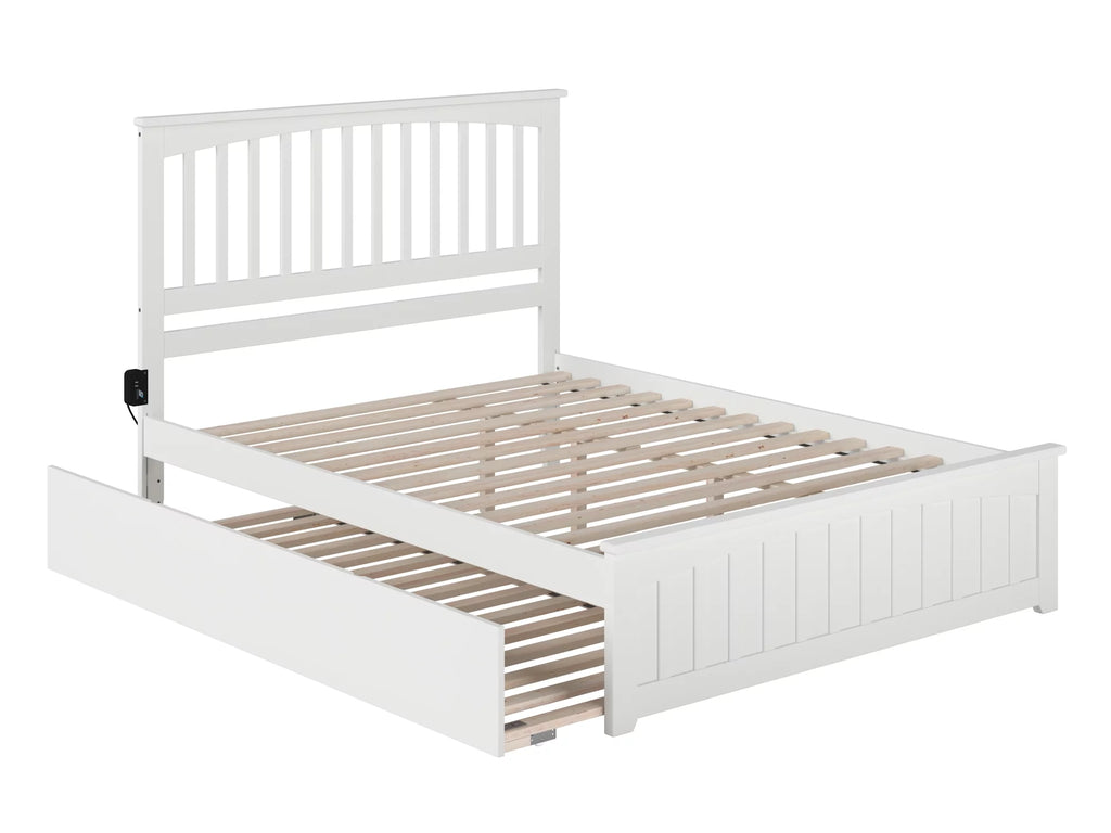 White Queen Platform Bed with Trundle R192653