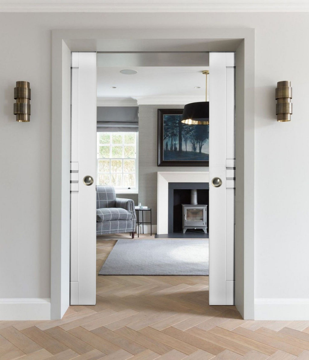 Sliding French Double Pocket Doors 36 x 96 inches White MDF Interior Doors N297