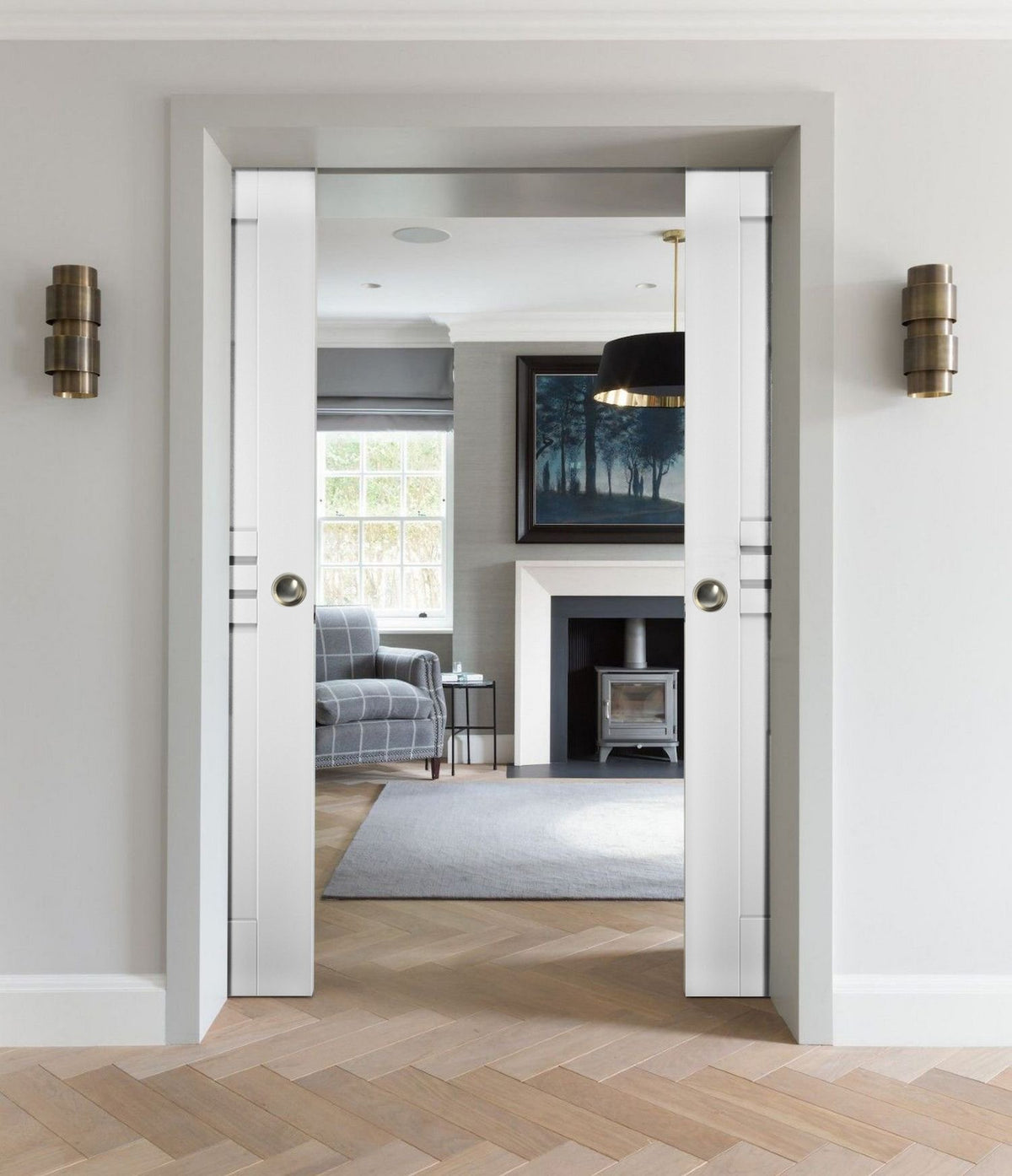Sliding French Double Pocket Doors 36 x 96 inches White MDF Interior Doors N297