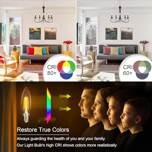 Pack of 6 Dimmable E12 LED Candelabra Bulb 5000K Daylight White 40W Equivalent 400LM C35 B11 Edison Filament Candle Bulbs A6899