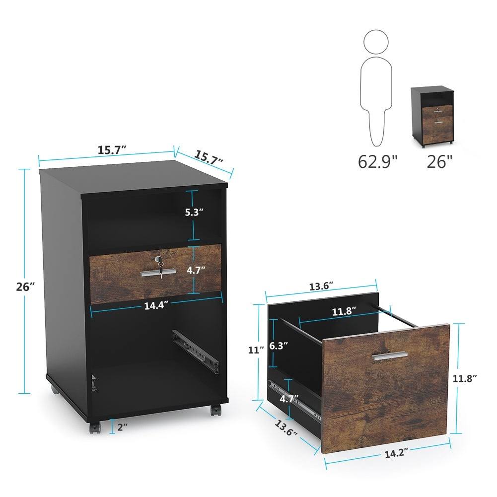 Black 2 Drawer Mobile File Cabinet with Lock F9345