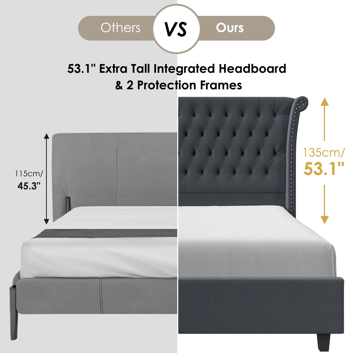 King Size White Velvet Tufted Upholstered Platform Bed U6049