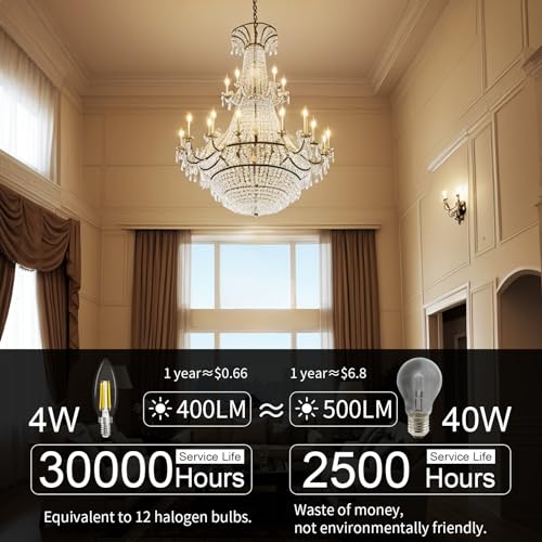 Pack of 6 Dimmable E12 LED Candelabra Bulb 5000K Daylight White 40W Equivalent 400LM C35 B11 Edison Filament Candle Bulbs A6899