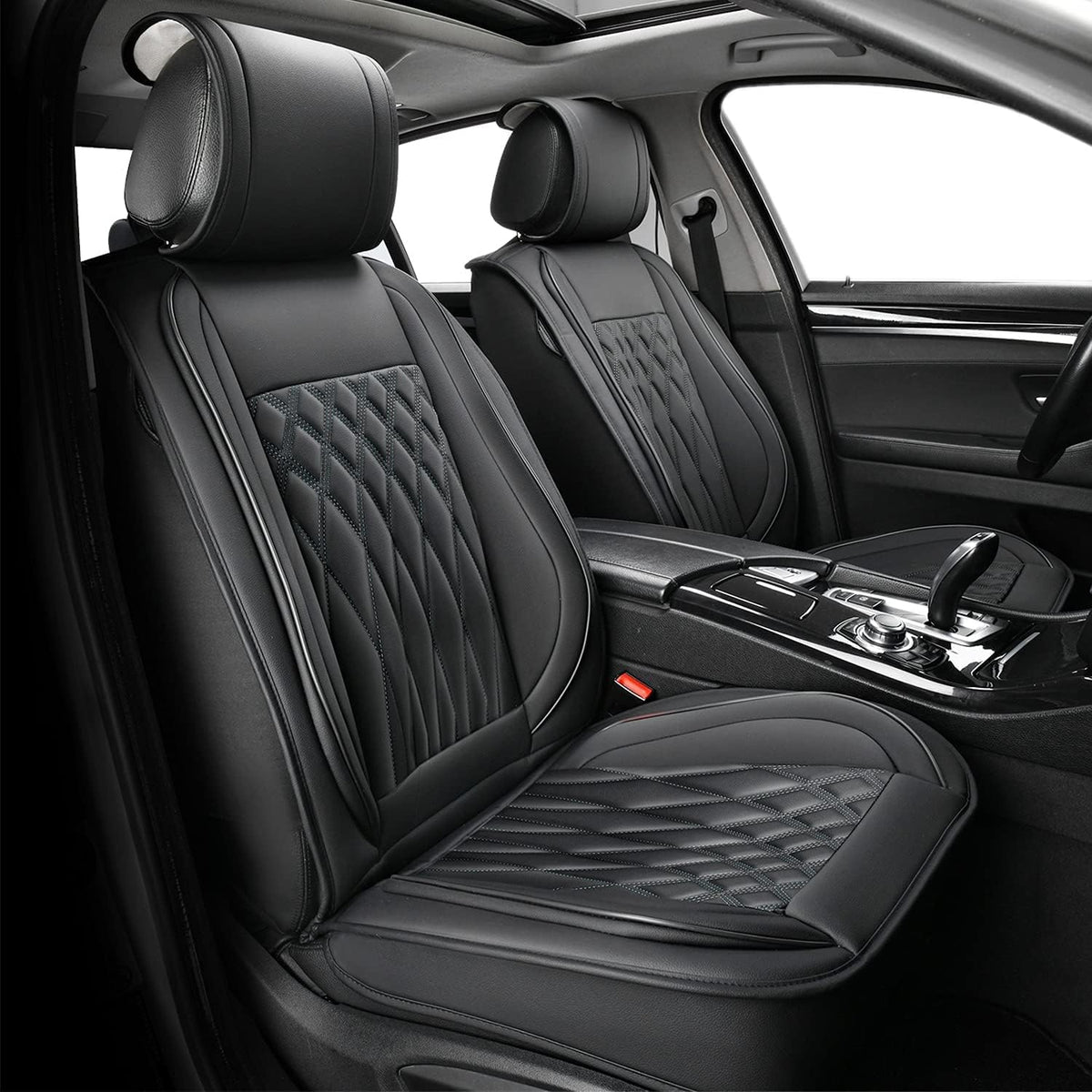 Black+Gray Leather Car Seat Cover 1 Pair R431