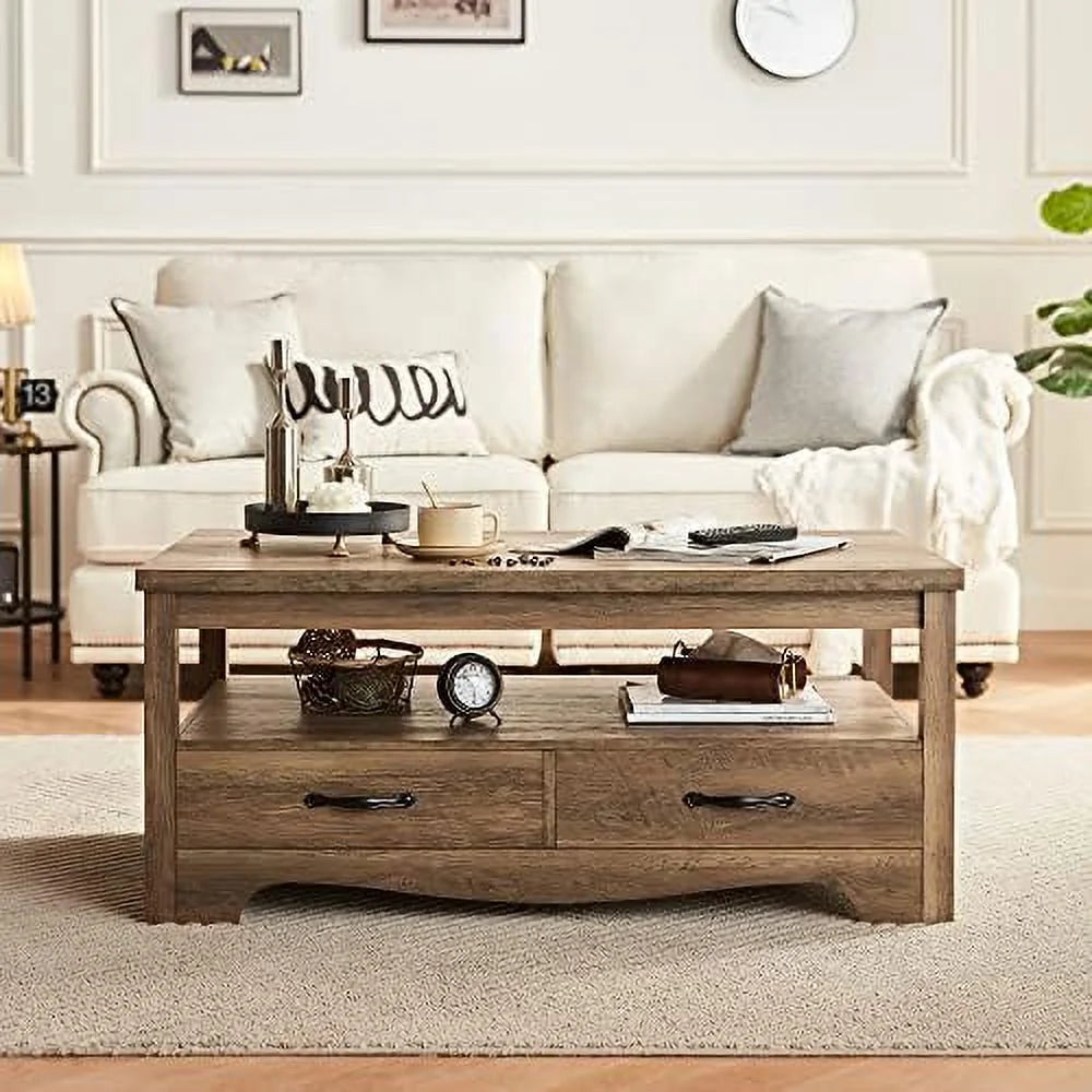 Brown Wood Coffee Table with Drawers J4176